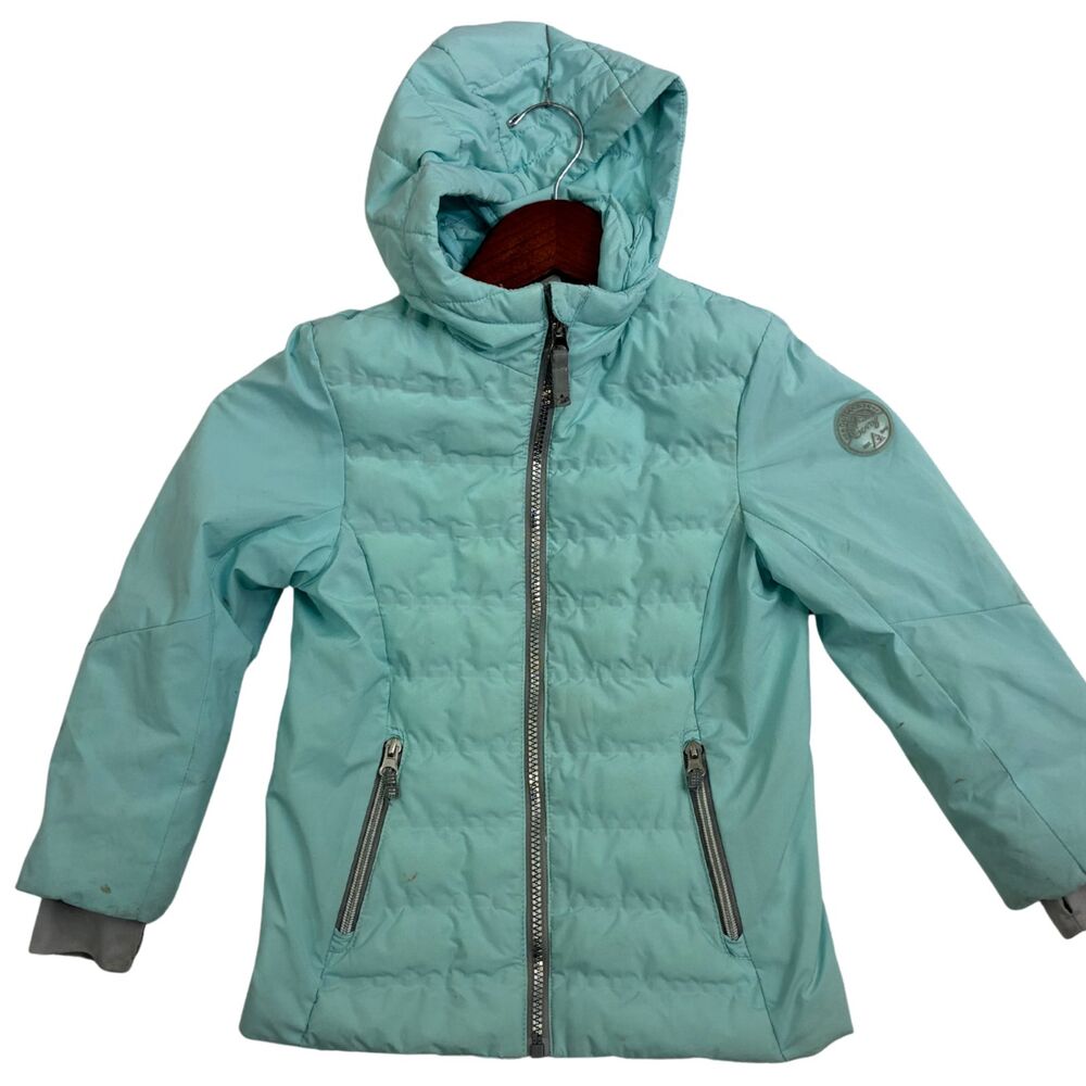 Gerry Girls XS 5/6 Aqua Blue Hooded Puffer Jacket Recycled Polyester Coat